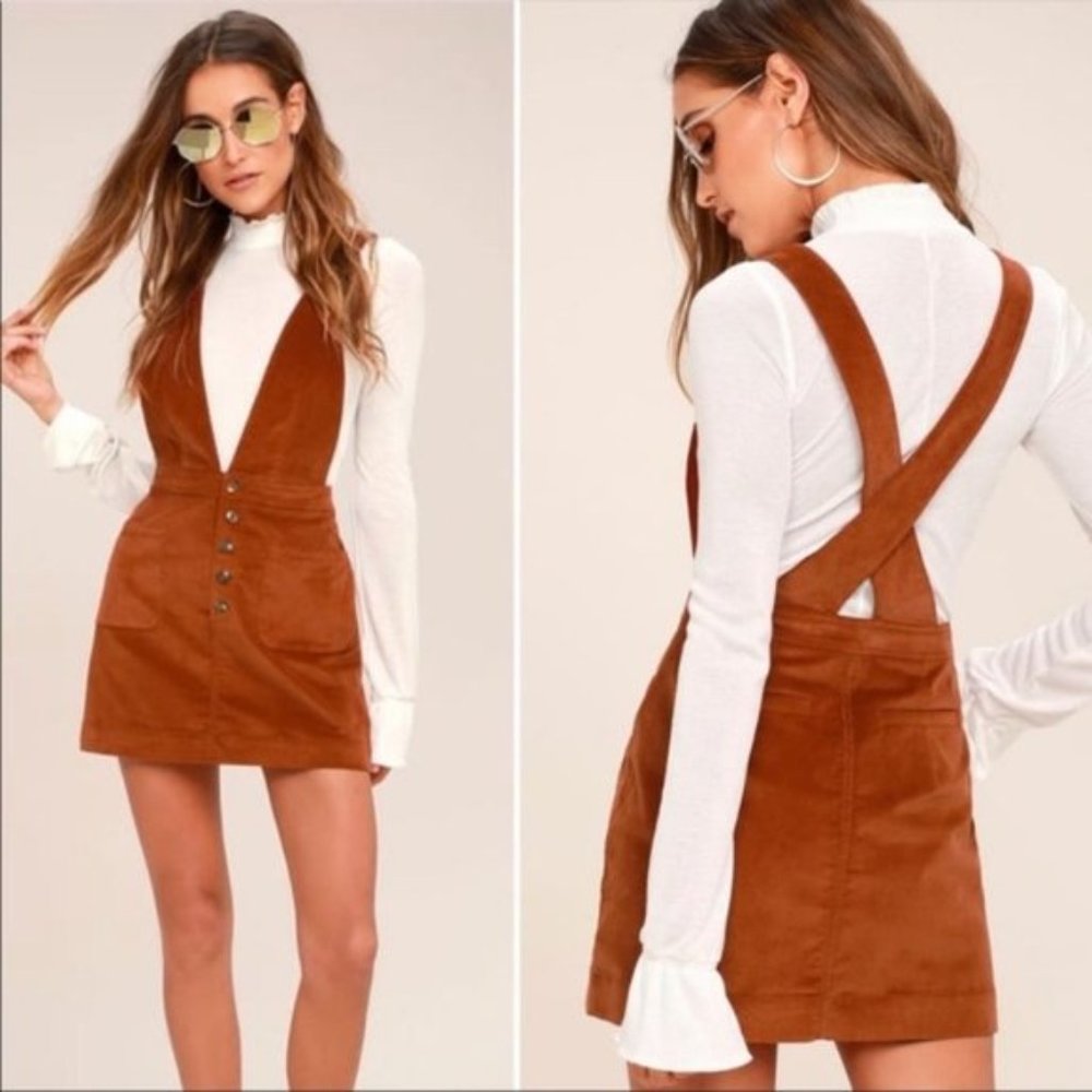 Free People Corduroy Pinafore Dress Copper Brown Orange Size 6